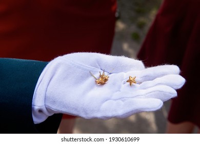 A Palm In A White Glove With Stars For Epaulets (students After Graduation From A Military Academy)