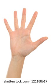 Palm Of A Woman Hand On A White Isolated Background