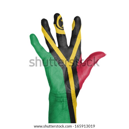 Palm of a woman hand, painted with flag of Vanuatu