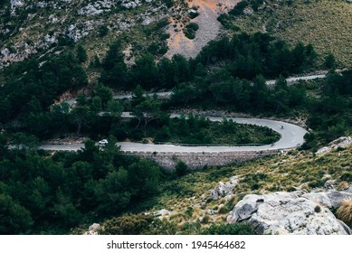 Palma De Mallorca Or Majorca, Balearic Islands, Spain, Part Of Winding Road Leading Formentor, Popular Cycling Route