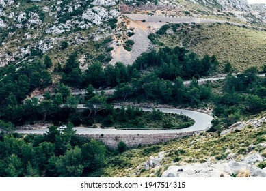 Palma De Mallorca Or Majorca, Balearic Islands, Spain, Part Of Winding Road Leading Formentor, Popular Cycling Route