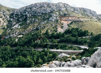 Palma De Mallorca Or Majorca, Balearic Islands, Spain, Part Of Winding Road Leading Formentor, Popular Cycling Route