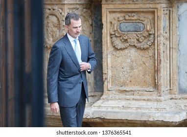 Palma De Mallorca / Spain - April 21 2019: Spanish King Felipe Gesture After Attending An Easter Sunday Mass In Palma De Mallorca 