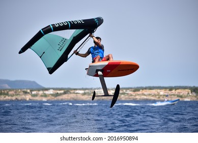 Palma de Mallorca, Spain - July 11, 2021 WingFoil Spain Series.
Funny Jump moments during the competition.