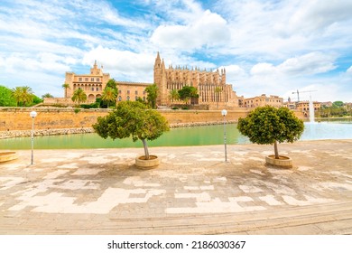 Palma de Mallorca, Spain - June 7 2022: The Cathedral of Santa Maria of Palma, more commonly referred to as La Seu, is a Gothic Roman Catholic cathedral located in Palma, on the island of Mallorca.