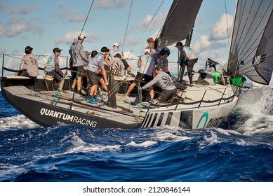 Palma De Mallorca, Spain - November 1, 2021:  Busy Moments In The Quantum Race Sail Team During The Competition In The Rolex Tp52 Super Series World Championship.