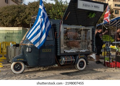 Palma De Mallorca, Spain; September 03 2022: Van Van Palma Street Food Festival At Sunset. Island Of Mallorca, Spain. Van Selling Street Food