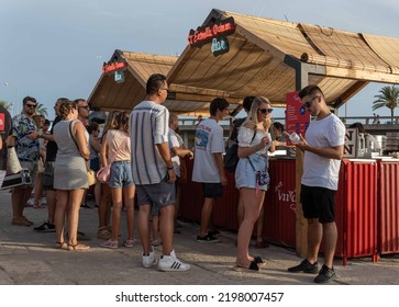 Palma De Mallorca, Spain; September 03 2022: Van Van Palma Street Food Festival At Sunset. Island Of Mallorca, Spain. Van Selling Street Food