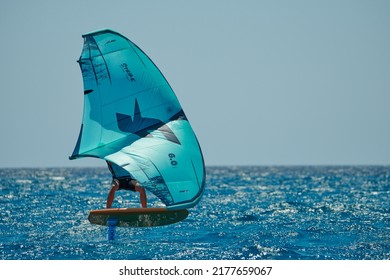 Palma de Mallorca,Spain - July 9, 2022: Rider during the competition of the  Balearia Wing Foil Spain Series hosted by Club Náutico del Arenal