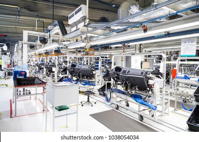 Palmela, Portugal - May 25 2017: SAS Automotive plant, production of cockpits on assembly line for Volkswagen