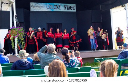 Palmer, Alaska/United States – 08/22/2019: A Dance And Ritual By Indigenous Alaskans On A Hot Summer Day In August, 2019 At The Alaska Country State Fair.