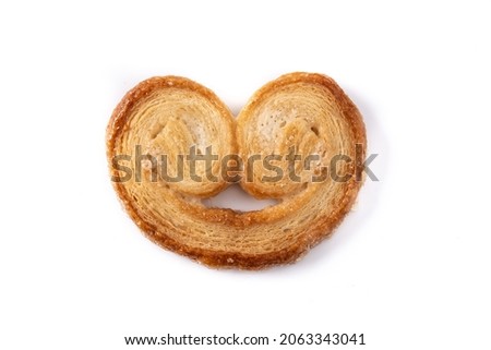 Palmier puff pastry isolated on white background.