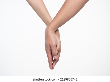 Palms Snuggled Together Warmly On A White Background.