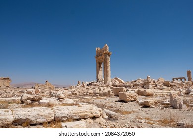 Palmyra, Syria - August 28, 2021: Cultural heritage destroyed by Islamic state: Baal temple.