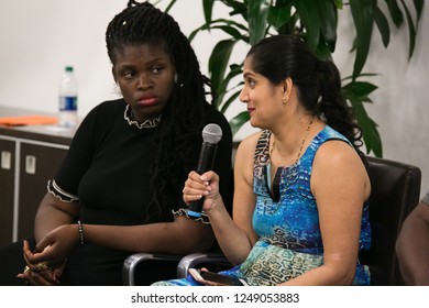 PALO ALTO, CA - Nov 7 2018: Anitha Beberg ,CEO Of Seva Exchange Corp Participates In A Panel Discussion Of The Use Of The Blockchain For Social Good At A FinTech Silicon Valley Event In Palo Alto.