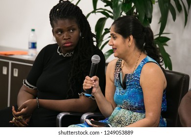 PALO ALTO, CA - Nov 7 2018: Anitha Beberg ,CEO Of Seva Exchange Corp Participates In A Panel Discussion Of The Use Of The Blockchain For Social Good At A FinTech Silicon Valley Event In Palo Alto.