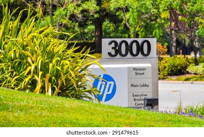 Palo Alto, CA, USA - June 28, 2015: Hewlett-Packard Headquarters. Founded in 1939, Hewlett-Packard is an American multinational information technology company headquartered in Palo Alto, CA.