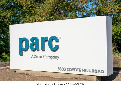 Palo Alto, California, United States - July 13, 2018: The Logo Of A Research And Development Company PARC At 3333 Coyote Hill Road. PARC Is A Division Of Xerox Corporation.