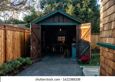 Palo Alto, California, USA - December 11, 2005: The garage of the house where Bill Hewlett and David Packard first lived and worked when starting the Hewlett-Packard company. 