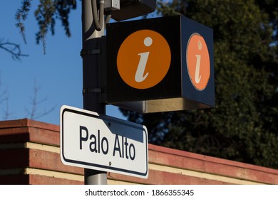 The Palo Alto sign seen at the Palo Alto Station. Palo Alto station is an intermodal transit center in Palo Alto, California. 