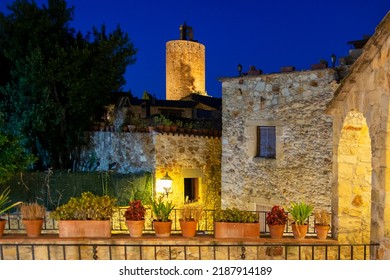Pals, medieval town in Catalonia, Spain, at dusk, golden hour light on summer day