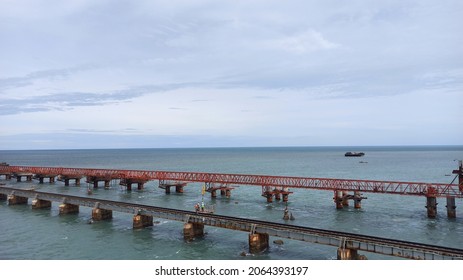 Pamban Bridge In Rameshwaram That Will Rise Up When Ship Wants To Cross Otherwise A Path For Train