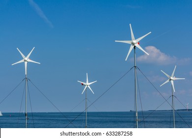 Pampus island, ijmeer, the Netherlands - August 30, 2016: micro grid wind turbines