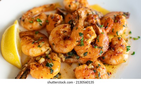 Pan Fried Butter Garlic Shrimp On Plate 