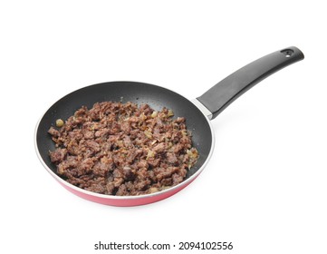 Pan With Fried Minced Meat Isolated On White