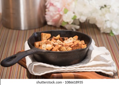 Pan Fried Potato Hashbrowns In Cast Iron Skillet