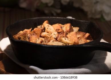 Pan Fried Potato Hashbrowns In Cast Iron Skillet