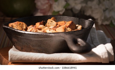 Pan Fried Potato Hashbrowns In Cast Iron Skillet