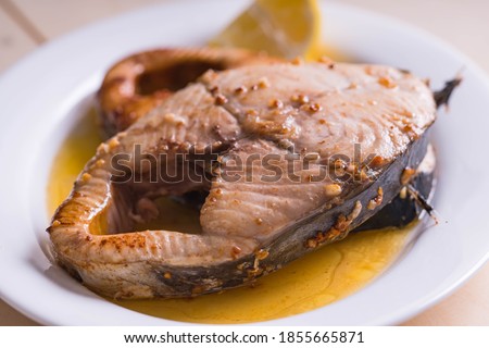 pan fried steak chub mackerel with lemon butter sauce 