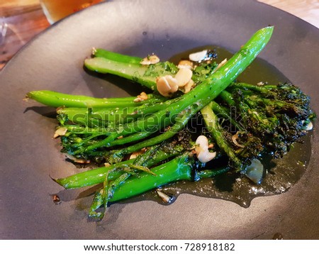 Pan Fried Tenderstem broccoli with almonds and garlic butter