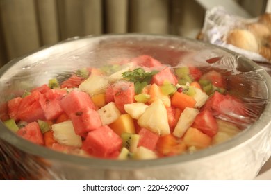 A Pan Of Fruit Salad Pineapple And Watermelon In A Nigerian Restaurant