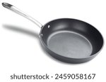 Pan. Frying pan. Ceramic nonstick pan with stainless steel handle. Fry pan for cooking. Gray ceramic coating. Free of PFAS, PFOA, lead and cadmium. Professional chef kitchenware. Isolated background