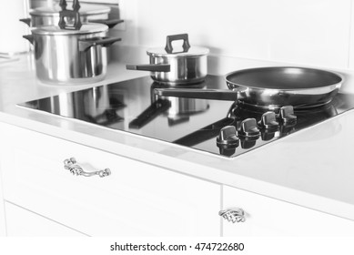 Pan On Modern Electric Stove In The Kitchen