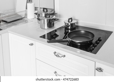 Pan On Modern Electric Stove In The Kitchen