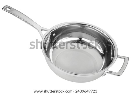 Pan or Wok. Stainless steel wok pan non-stick without lid. Scratch Proof metal cookware for gas, induction or electric stove. For cooking meat, vegetable, rice. Professional chef kitchen equipment