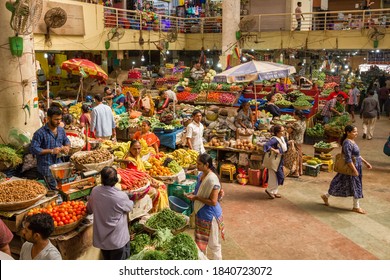 Panaji, India - January 16, 2020: Food Market In Panaji, Goa, India. Colorful Indian Food Market With Fruits And Vegetables