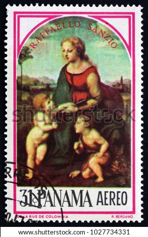 PANAMA - CIRCA 1966: a stamp printed in Panama shows La bella jardinera, painting by Raphael, Italian painter, circa 1966
