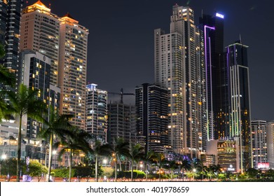Panama City, Panama - August 29, 2015: Panama city skyline is seen at night on August 29, 2015 in Panama, Central America