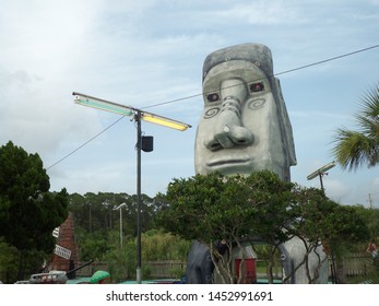 Panama City Beach, Florida / USA - July 13 2019: Easter Island Head At Goofy Golf.