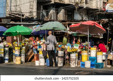 Panama City, Panama - March 2018: People On Busy Shopping Street In Panama City , Avenida Central