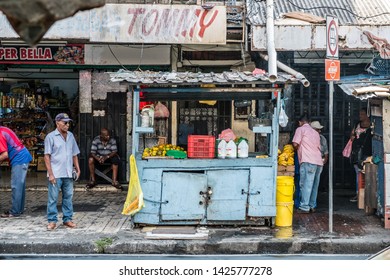 Panama City, Panama - March 2018: People On Busy Shopping Street In Panama City , Avenida Central