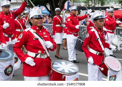 Panama City, Panama - Nov 3rd, 2019 - People During Panama National Day Parade Celebrating The Separation Of Panama From Colombia. Playing Drums.