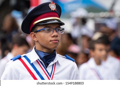 Panama City, Panama - Nov 3rd, 2019 - Portrait Young Man Dressed In Uniform During Panama National Day Parade Celebrating The Separation Of Panama From Colombia.