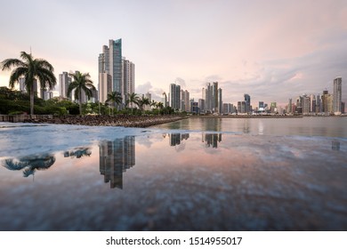 Panama city skyline at night with lots of buildings