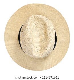 Panama Hat, Traditional Summer Hat With Black Hatband Or Ribbon, Isolated On White Background. Cut Out Object With Top View Or High Angle View.