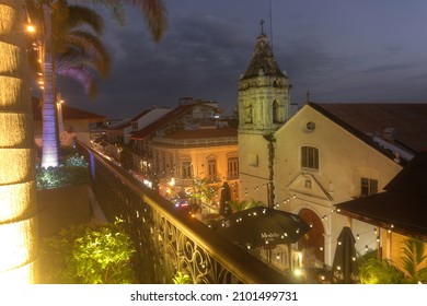 PANAMA, JAN 2: Casco Viejo (Spanish for Old Quarter) of Panama City in the twilight. Casco viejo was designated a World Heritage Site in 1997 in Panama on Jan. 2, 2022.